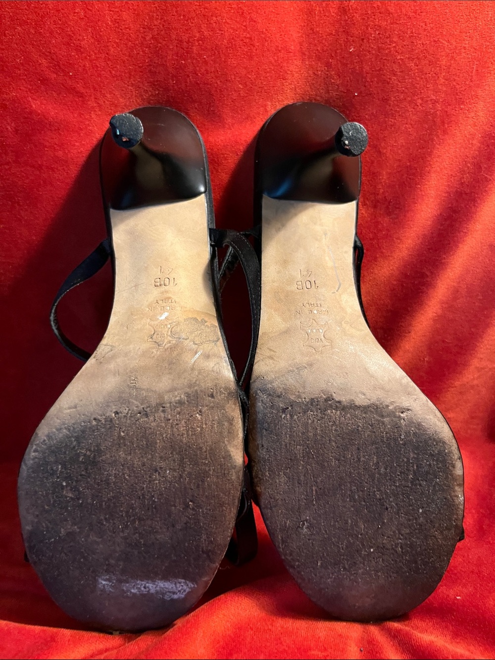 BCBGMaxAzria Black Satin Strappy Heeled Sandals - Picture 5 of 6